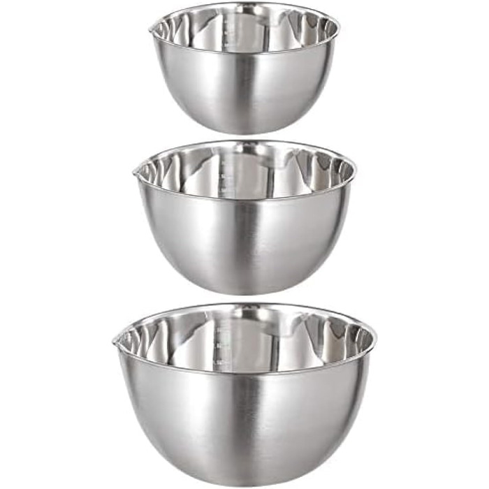 Набір місок для перемішування, 3 шт. з нержавіючої сталі, з носиком, для приготування та подачі, 1.5 л, 3 л, 5 л