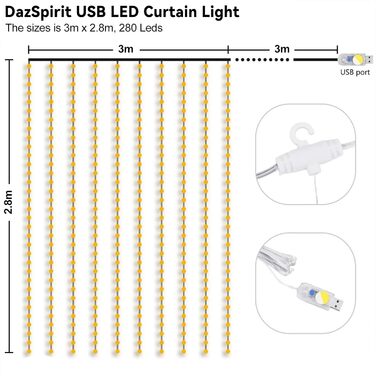 Льодогенератор 3Mx3M з 300 LED, USB, 8 режимів, пульт, таймер, вологостійкий, для дому, вечірки, свят (білий, ірис)