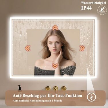 Дзеркало для ванної кімнати з підсвічуванням LED, антизапар, сенсорне управління, регулювання яскравості, 3 кольори світла, овальне, 50x70 см (Bluetooth, антизапар, 100L x 70B см)