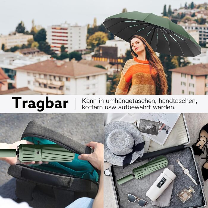 Стійкий до вітру парасолька-тростина, автоматичний, великий, з 16 ребрами, покриття Teflon 210T, захист від УФ-променів (зелений)