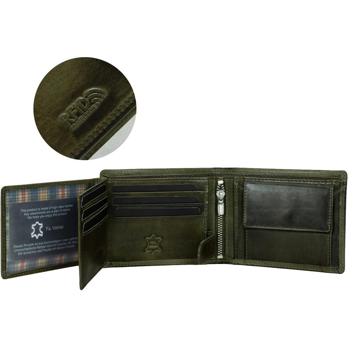 Чоловічий гаманець Volmer Leder з RFID-захистом, міцний подвійний шов (9+4 картки - Оливковий)