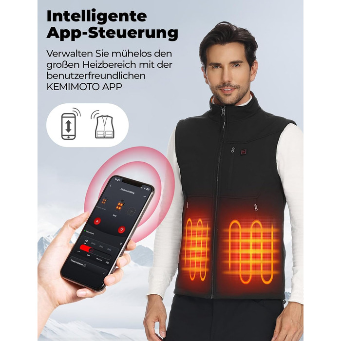 Обогреваемая жилетка KEMIMOTO с функцией App, для мужчин и женщин, с аккумулятором 10000mAh, 4 зоны обогрева, для мотоциклов, рыбалки, катания на лыжах, черный L