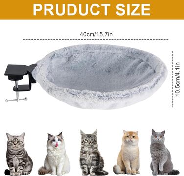 Крісло-гамак для кота на стіл - обертається на 360° та регулюється по висоті, зручний котячий кошик, знімний стійкий підставник, м'яка котяча гамачок для дому та офісу (Білий) (Сірий)