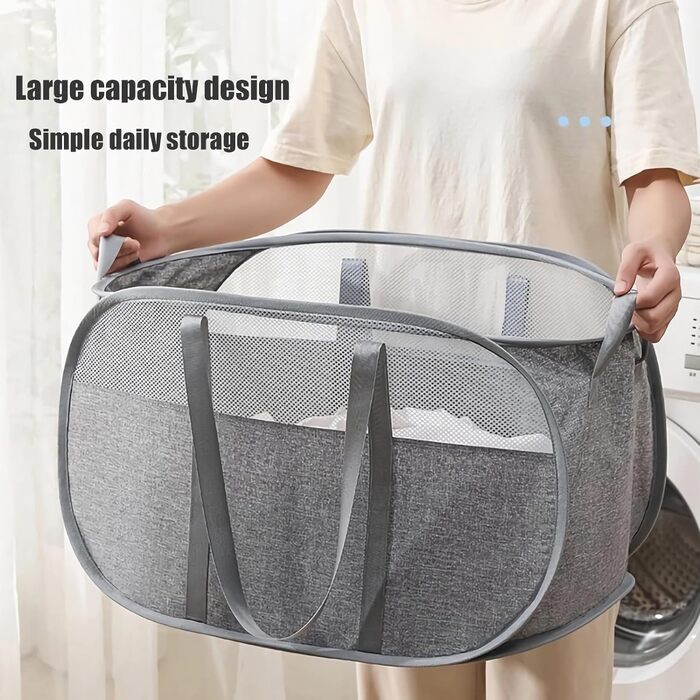 Pop-up Laundry Basket - Foldable Laundry Basket, Breathable Honeycomb Mesh Laundry Basket, Space-Saving, Suitable for Laundry Room Storage, and Travel (gray)