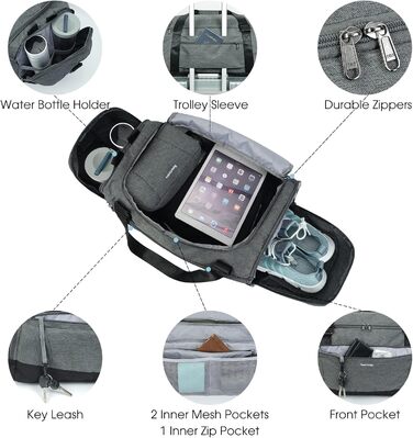 Sports Bag Backpack Duffle Bag for Men with Shoe Compartment & Wet Compartment and Toiletry Bag Weekender Bag Women's Gym Bag with Trolley Sleeve, Grey