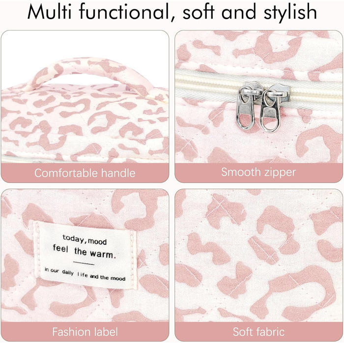 Набір косметичок для жінок: 3 шт. (рожевий леопард) - великі та маленькі, для макіяжу, подорожей, організації косметики