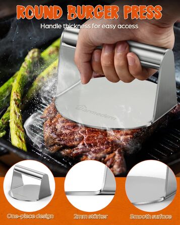 Набір для приготування бургерів Warmodern 3-TLG з нержавіючої сталі: прес 14 см, дзвоник, лопатка | Професійний аксесуар для гриля