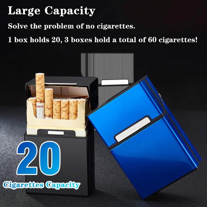 Металеве тютюнопакувальник DxxD на 20 сигарет з магнітним замком (алюміній, чорний, сірий, блакитний)