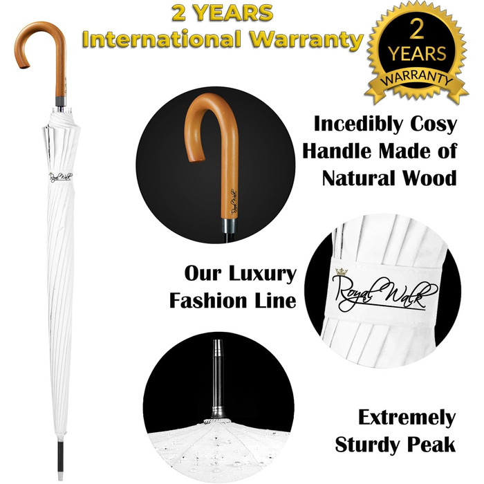 Royal Walk Automatic Travel Golf Umbrella - 54 Inch, Windproof, Waterproof, 2-Person, Wooden Handle, 16 Ribs, Unisex