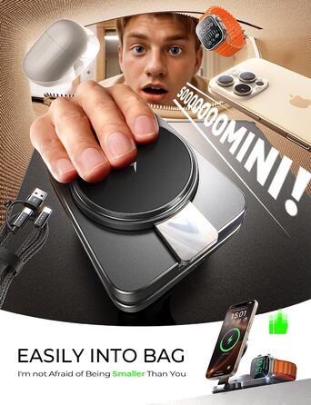 Зарядний станція 3-в-1 для Apple: Apple Watch, iPhone (Magsafe), AirPods. Підтримка iPhone 16 Pro Max, 15, 14, 13, 12