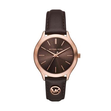 Жіночий годинник Michael Kors Slim Runway 38 мм, кварцовий механізм, шкіряний ремінець (Коричневий та Золотий)