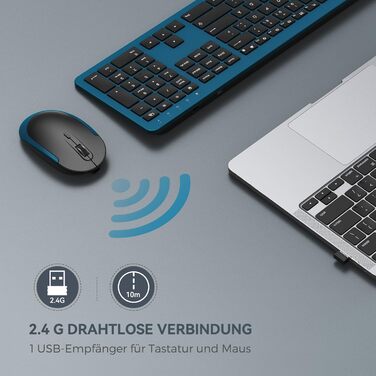 Бездротовий комплект клавіатури та миші Seenda SK38-3, ультратонкий, перезаряджуваний, ергономічний, з захистом від пилу, DE QWERTZ, чорний & зелений/чорний & темно-зелений (чорний & темно-синій)