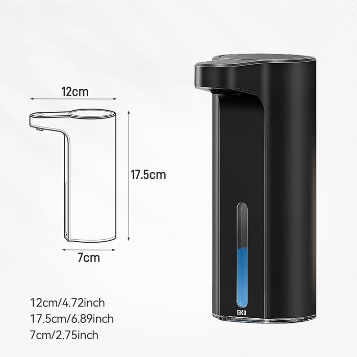 Automatic Soap Dispenser with Window - Infrared Sensor, 250ml, USB Rechargeable, Waterproof, Adjustable Dosage, Drip-Free, for Kitchen & Bathroom - Matte Black