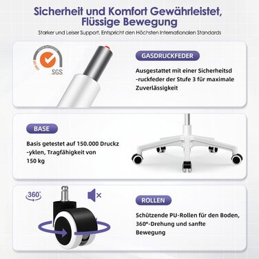 Ергономічне крісло для офісу з регульованою поперековою підтримкою, відкидними підлокітниками, поворотним механізмом та регулюванням висоти, блакитне