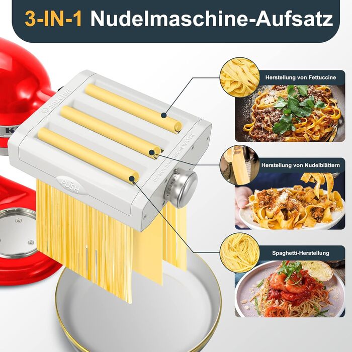 Набір насадок для пасти 3 в 1 для KitchenAid Artisan: ролик для тіста, різак для спагеті, різак для фетучині, сушарка для макаронів (без міксера, лише аксесуари)