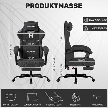 Геймерське крісло Ergonomisch з підлокітниками, підставкою для ніг, подушкою для попереку та голови, регульованою висотою, оббивка PU, сірий (Чорний)