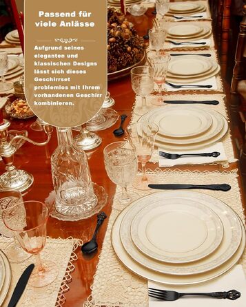 Набір столових приборів Retro на 6 осіб, 24 предмети, нержавіюча сталь, чорний, антикварний бароковий стиль