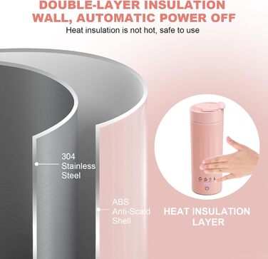 Flintronic Travel Electric Kettle, 380ML Mini Electric Kettle, 220 V / 300W Thermos Flask, 304 Stainless Steel Liner, Small Portable Electric Kettle with Automatic Shut-off (D-pink-b-475ml)