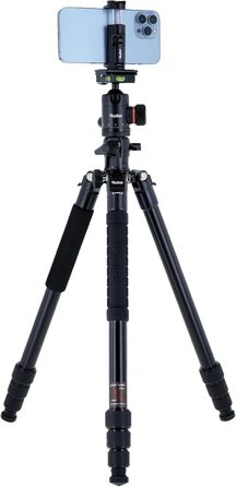 Алюмінієвий штатив-трипод Rollei C5I MAKRO PRO з 3D-кульковим головним, моноподом, тримачем для смартфона та поворотною центральною колоною 90°, чорний