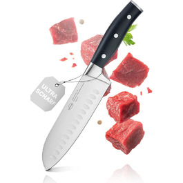 Кухонний ніж RÖSLE Santoku 17,5 см з куленшліфом, ергономічна ручка, для м'яса, риби та овочів, японська форма леза, преміум якість