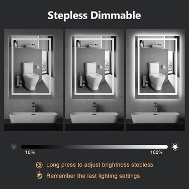 Дзеркало для ванної кімнати зі світлодіодним підсвічуванням 50x70 см, LED дзеркало з сенсорним вимикачем, дзеркало для ванної кімнати, настінне дзеркало для ванної кімнати, 80x60 см з 3-кольоровим регулюванням яскравості