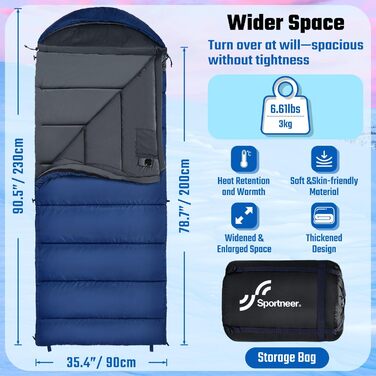 Спальний мішок зимовий XXL 230x90 см з капюшоном та підкладкою Kristallsamt для дорослих, -5°C