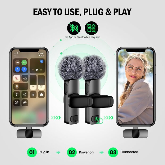 Бездротове петличне мікрофон з 4 режимами запису для Android, iPhone, PC – Mini-мікрофон для відео, Vlog, TikTok, YouTube, стрімінгу та інтерв'ю (K5 Type-C)