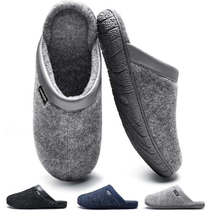 Чоловічі халапи з фетру, тапочки з Memory Foam, неслизька підошва, фетрові шльопанці для дому та вулиці (Сірий, 45 EU)