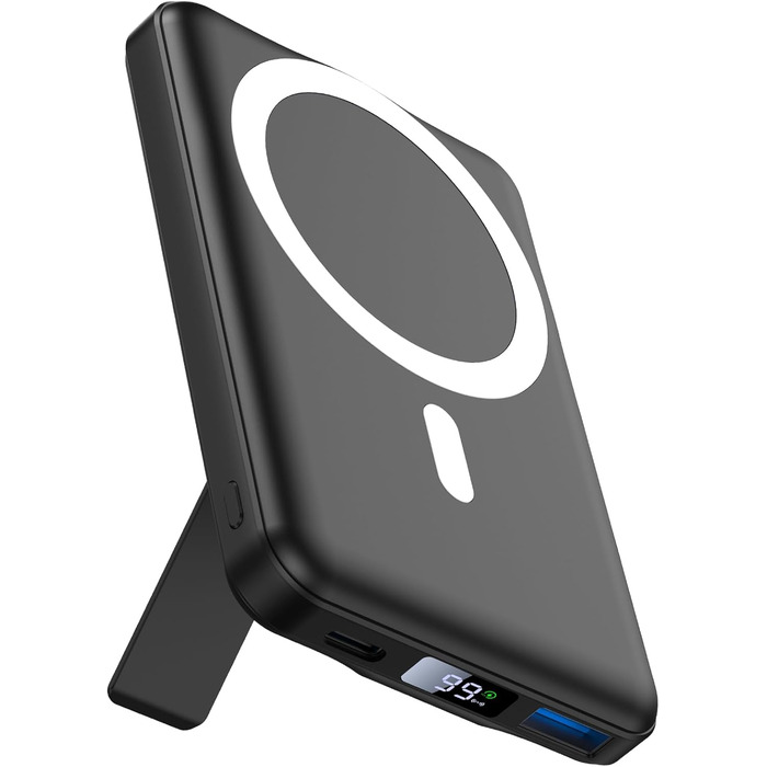 Power Bank AOGUERBE 10000mAh з MagSafe, LED дисплеєм, PD 22.5W, для iPhone 17/16/15/14/13/12 (Чорний)