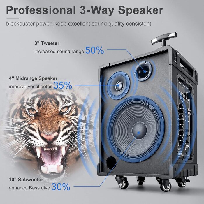 Портативна караоке система GTSK10-3 з Bluetooth, 2 мікрофонами та 10” сабвуфером для дому та вечірок