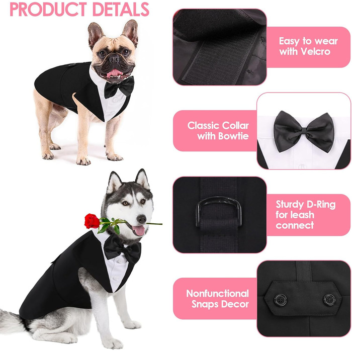 AOFITEE Dog Smoking Dog Suit & Bandana Set, Dog Wedding Party Suit Dog Bow Tie Shirt Vest, Pet Suit Costume Dog Clothes with Detachable Bow Tie for Halloween, Christmas, M