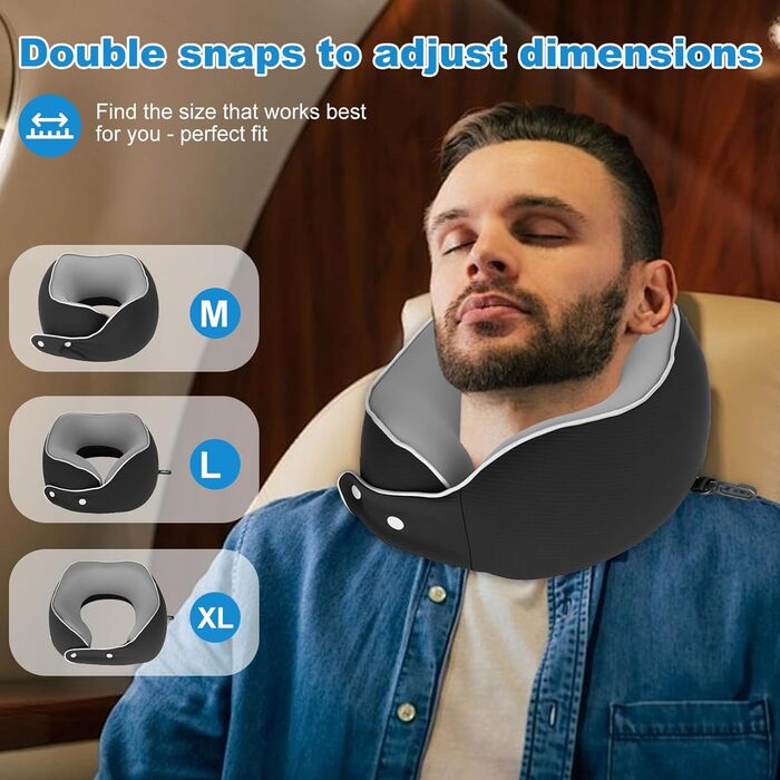 Ортопедична подушка для шиї з memory foam - підтримка 360°, для подорожей (літак, авто, поїзд), знімний плюшевий чохол, у комплекті: чохол для перенесення, навушники та маска для сну