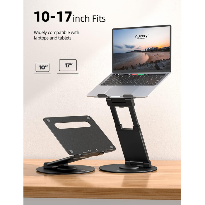 Adjustable Laptop Stand - 360° Swivel Base - Holds 10-17