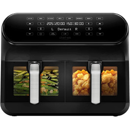 CHEFREE Dual Zone аерофритюрниця з оглядовим вікном, 8 л XL, подвійний Airfryer, LED-сенсорна панель, антипригарне покриття, 8-в-1, розумна, таймер, кошики для посудомийки, чорна, модель AFW20