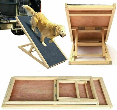 Дерев'яна рампа для собак та котів, складана, портативна, для софи, ліжка та авто, з антиковзким покриттям, 4-ступенева, регульована висота, 100 x 40 см