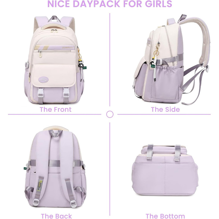 Шкільний рюкзак IvyH для підлітків, великий водонепроникний, для дівчаток та хлопчиків 3-9 класів, підходить для старшої школи, коледжу та подорожей, зелений світло-зелений (фіолетовий)