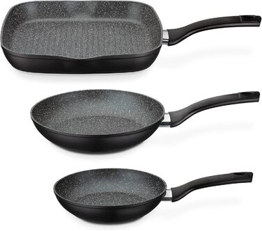 Набір сковорідок GSW Gourmet Granit, 3 штуки, алюміній з антипригарним покриттям, для індукції, чорний