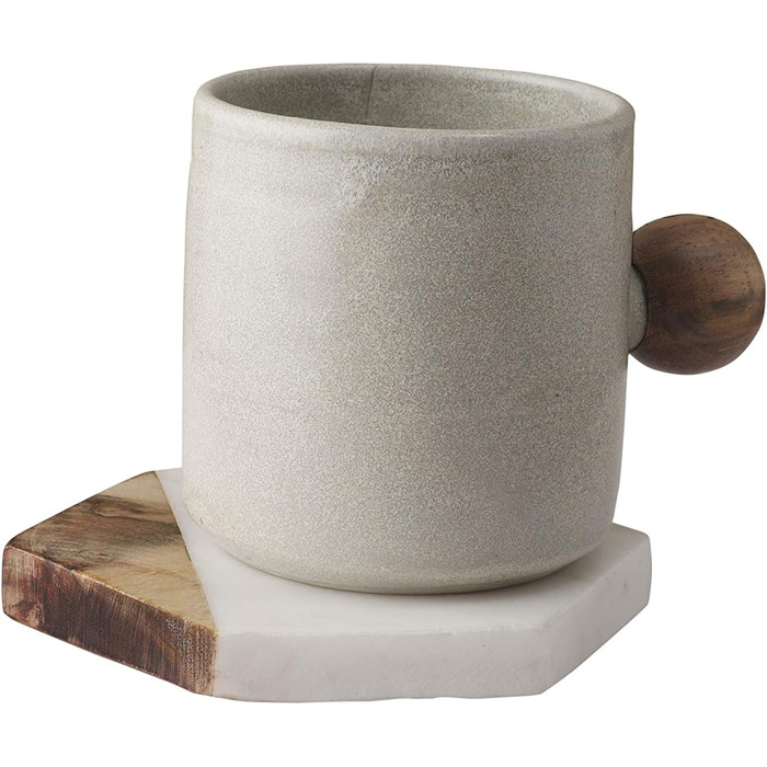 GoCraft Coasters made of marble and mango wood, handcrafted, geometric, white. Marble coasters for drinks, wine glasses, beverages, cocktails, and bar glassware, elegant home decor and