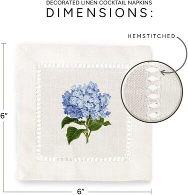 Jolitee Decorative Cocktail Napkins, 15.2 x 15.2 cm, washable, linen-like, cloth napkins, handcrafted for entertaining and everyday use (Hydrangeas)