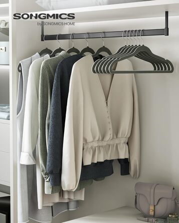 Плечики SONGMICS для одягу, 20 шт., велюрові, для сорочок, жакетів, костюмів, 41.5 см, обертовий гачок, сірий