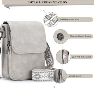 Сумка-органайзер на шию MUIIKOLA з RFID-захистом для смартфонів, веганська шкіра, сіро-бежевий колір