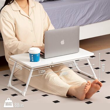 Зручний столик-підставка для ноутбука в ліжко/диван, регульований, складний, з підстаканником, білий (Opulent Garden)