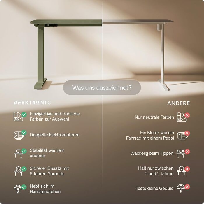 Електричний регульований стіл Desktronic HomeOne 120x60 см з підняттям, білий + зелений, з USB-A та USB-C портами для зарядки, сенсорне керування