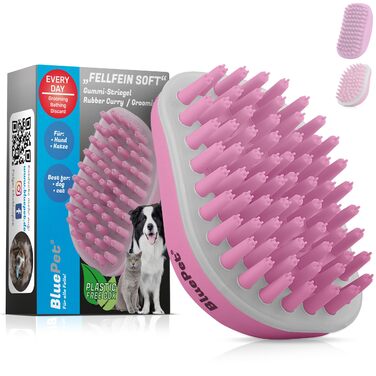 Гумовий щітка-щітка для короткошерстих собак та котів BluePet з масажним ефектом. Видаляє відмерле підшерстя, пил та бруд. Ідеальна для миття та масажу з шампунем. (М'який рожевий)