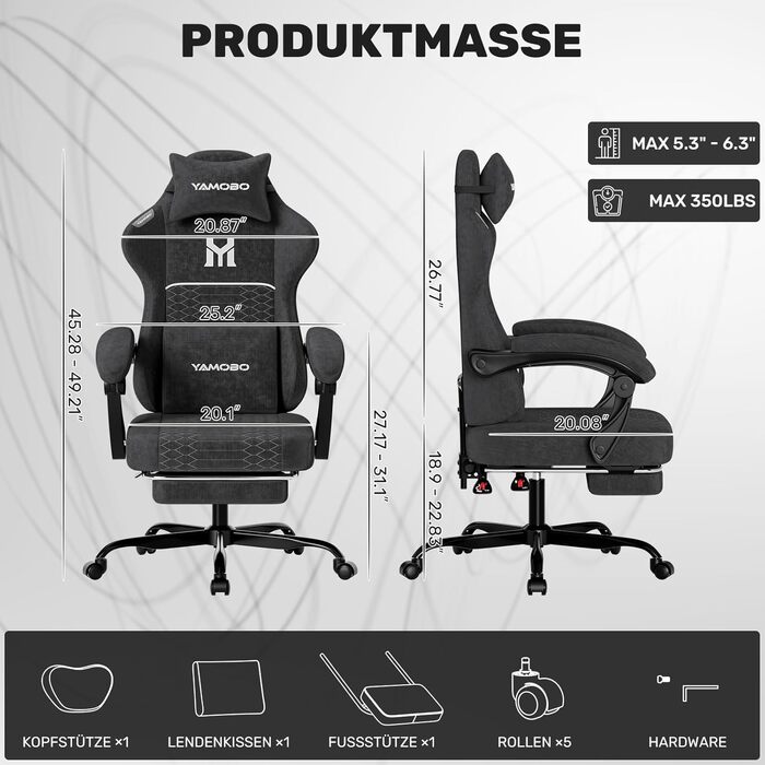 Геймерське крісло Ergonomisch з підлокітниками, підставкою для ніг, подушкою для попереку та голови, регульованою висотою, оббивка PU, сірий (Чорний)