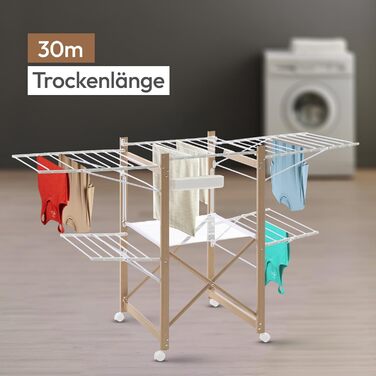 Металева сушарка для білизни Meisterhome® з 30 метрами мотузок, розкривні крила, економія місця, для одягу та рушників - біла