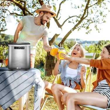 Tillvex Stainless Steel Ice Maker - 12kg Capacity, 24-Hour Production | 2.2L Water Tank, LED Display, Self-Cleaning Function | 2 Ice Cube Sizes