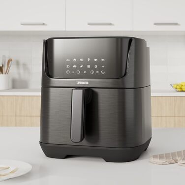 Princess Digital Hot Air Fryer – 6.5 L – with removable divider – 60 percent less energy consumption – Digital touchscreen – 12 programs – Oil-free – Black – 182061 REGULAR 6.5L