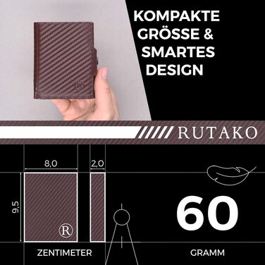 Слім-гаманець RUTAKO з RFID-захистом — компактний картхолдер для чоловіків та жінок, міні-портмоне з карбону (Коричневий карбон, без монетниці)