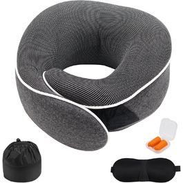 Подушка для шиї у подорожах Memory Foam - Подушка-вишийначка з маскою для сну та навушниками - Сіра